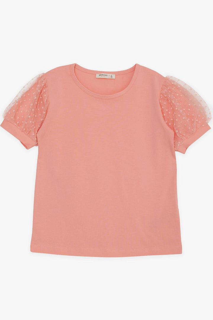 BRE Breeze Girl's T-shirt with Tulle Sleeves, 82 Years, Salmon - Waxahachie