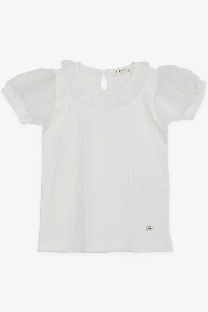BRE Breeze Girl's T-shirt with Tulle Collar Sleeves, 72 Years, Ecru - San Luis