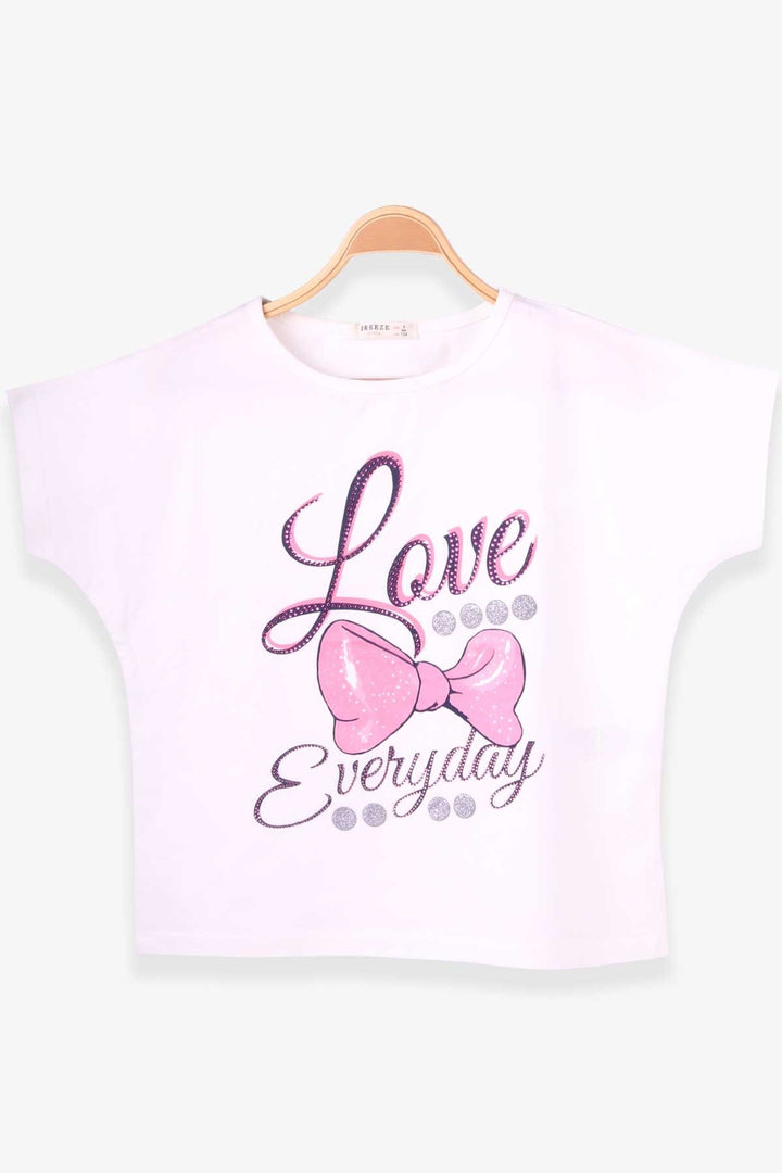 BRE Breeze Girl's T-shirt with Ribbon Print, 94 Years, Ecru - Prince Albert