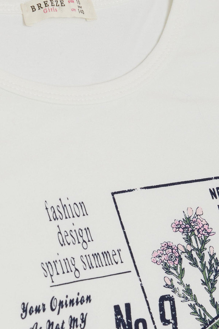 BRE Breeze Girl's T-shirt Fashion Themed Writing & Colorful Flower Printed 104 Years, Ecru - Ciudad General Escobedo