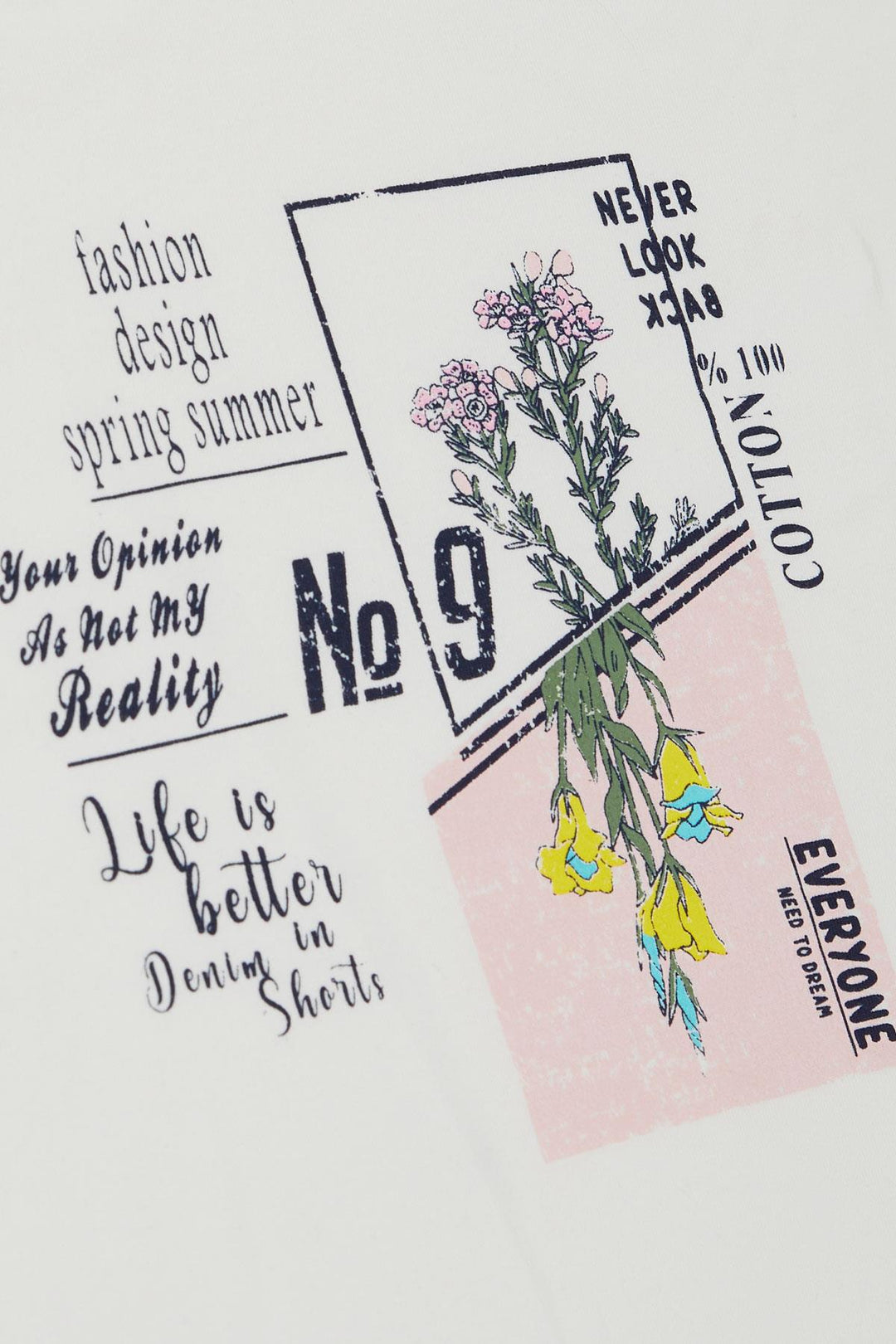BRE Breeze Girl's T-shirt Fashion Themed Writing & Colorful Flower Printed 104 Years, Ecru - Ciudad General Escobedo