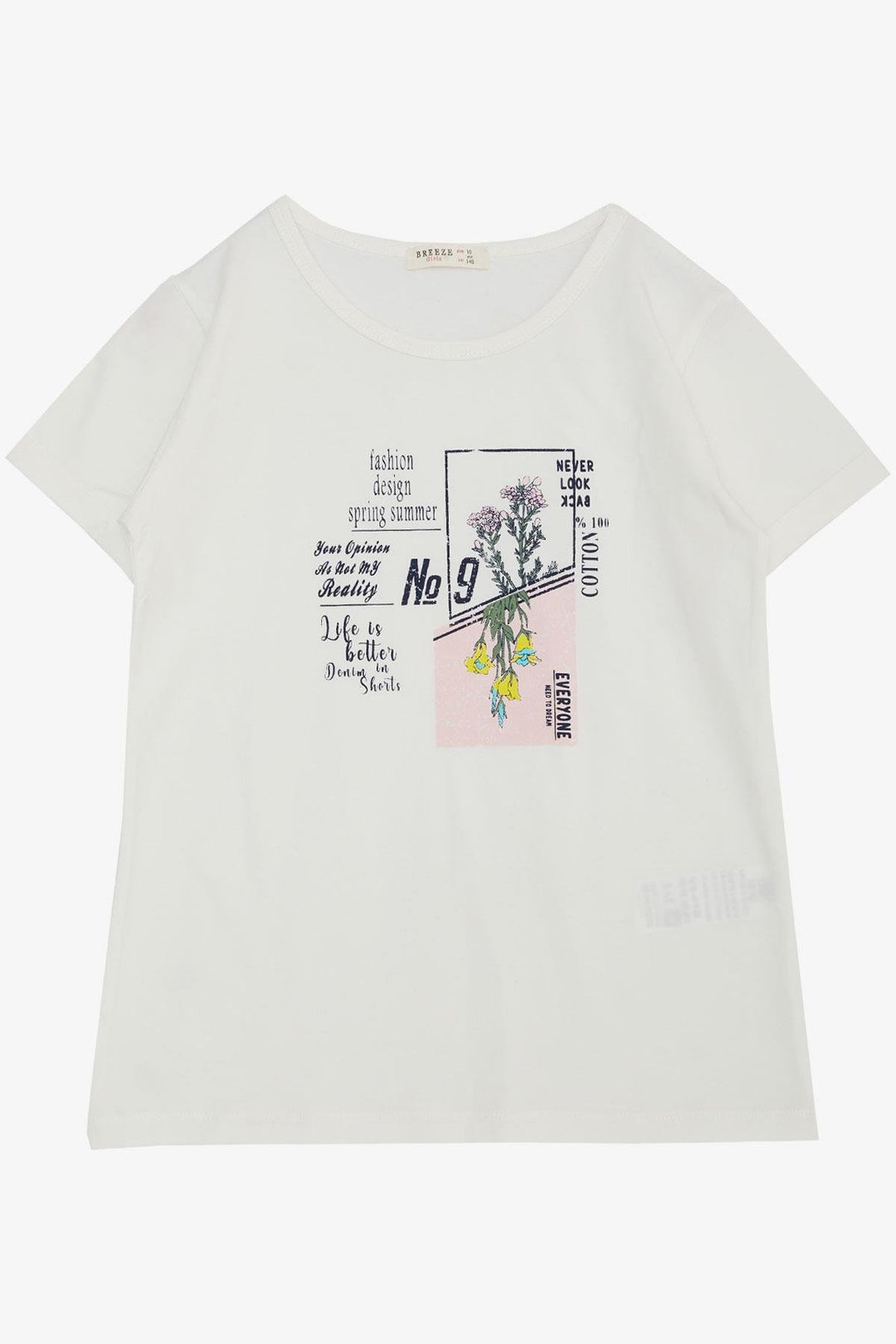 BRE Breeze Girl's T-shirt Fashion Themed Writing & Colorful Flower Printed 104 Years, Ecru - Ciudad General Escobedo
