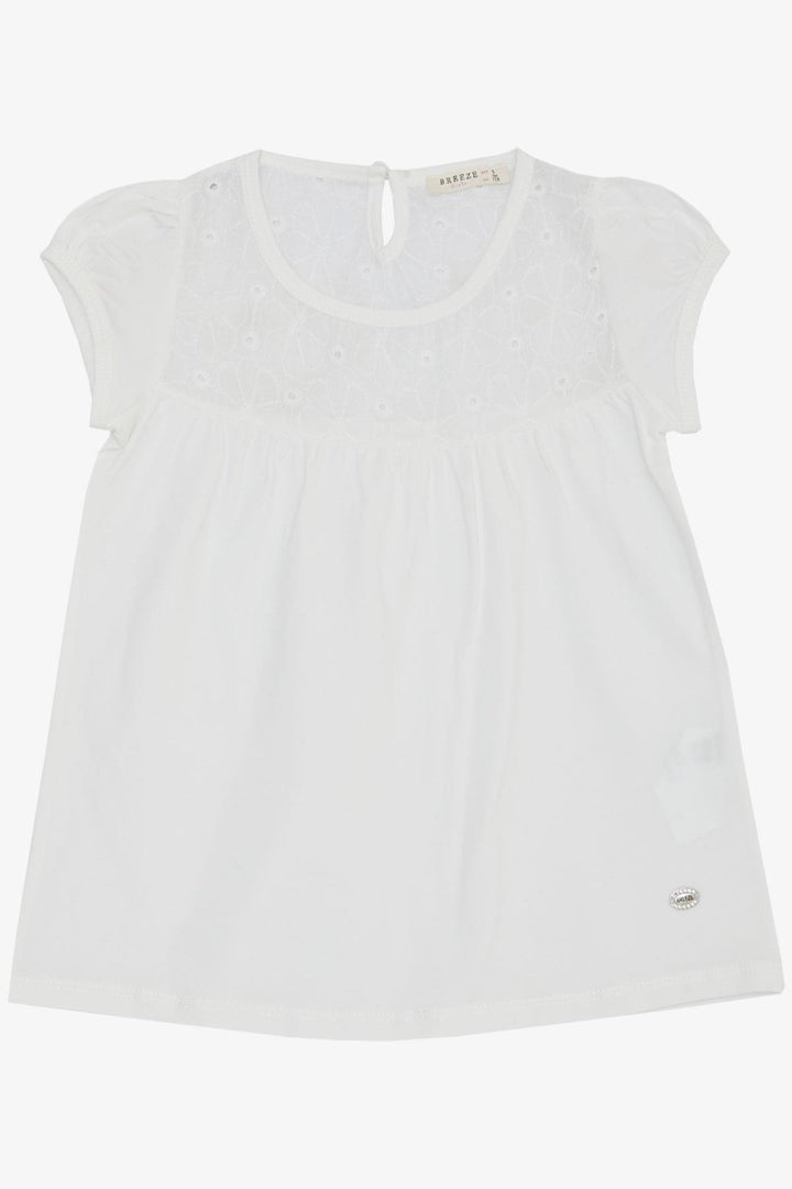 BRE Breeze Girl's T-shirt Embroidered with Flowers, 4-8 Years, Ecru - Salina