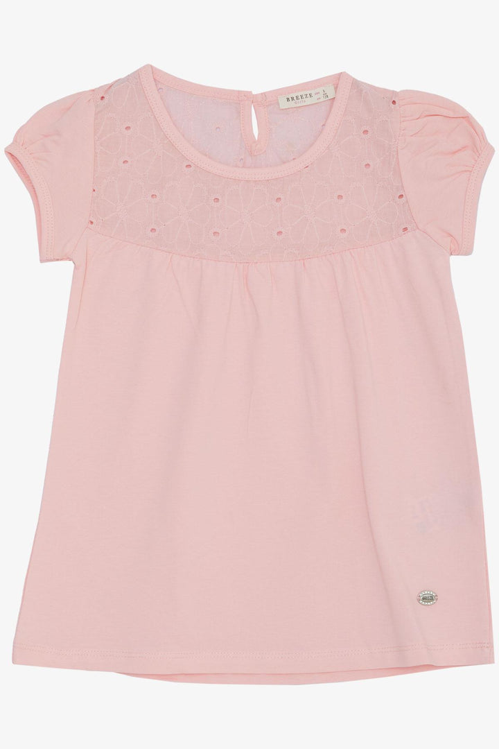 BRE Breeze Girl's T-Shirt Embroidered with Flower Embroidery, 4-8 Years, Pink - Dessau-Rosslau