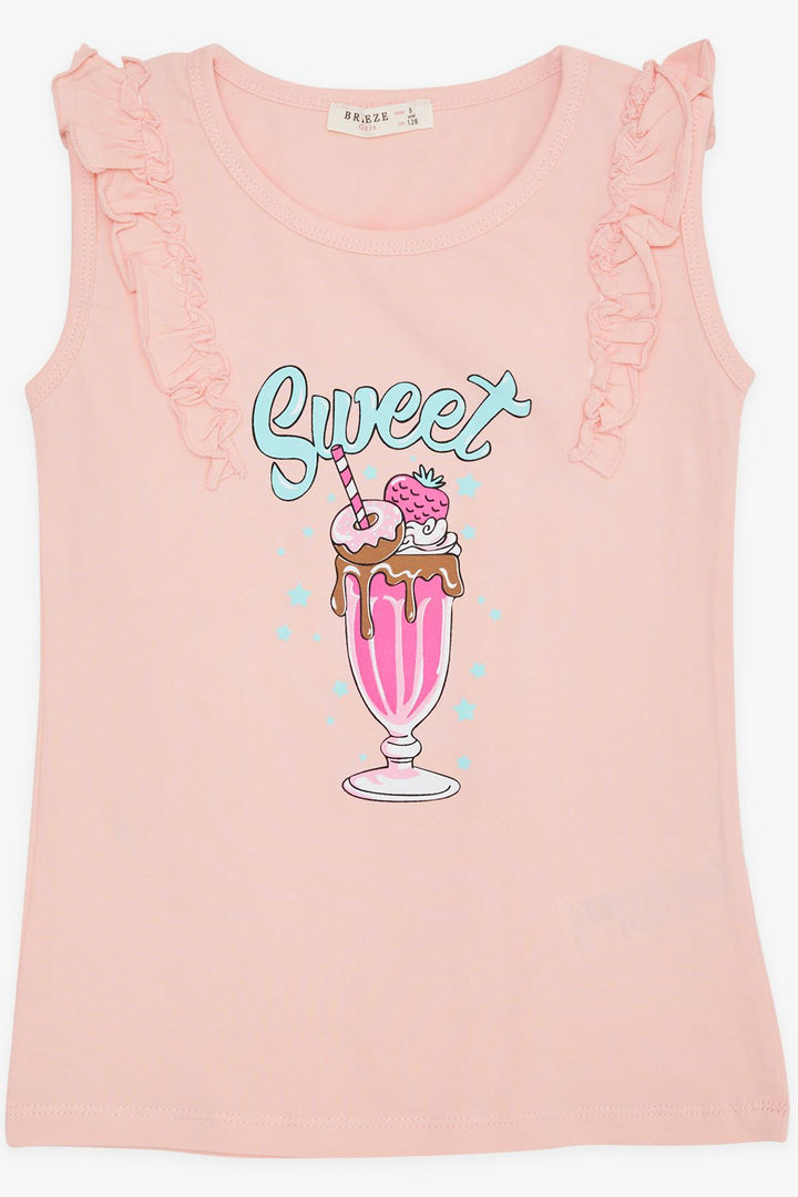 BRE Breeze Girl's T-Shirt with Ruffled Shoulders Ice Cream Printed 4-8 Years, Salmon - London