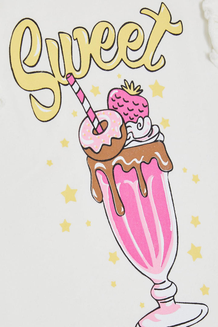 BRE Breeze Girl's T-Shirt with Ruffled Shoulders Ice Cream Printed 4-8 Years, Ecru - Washington