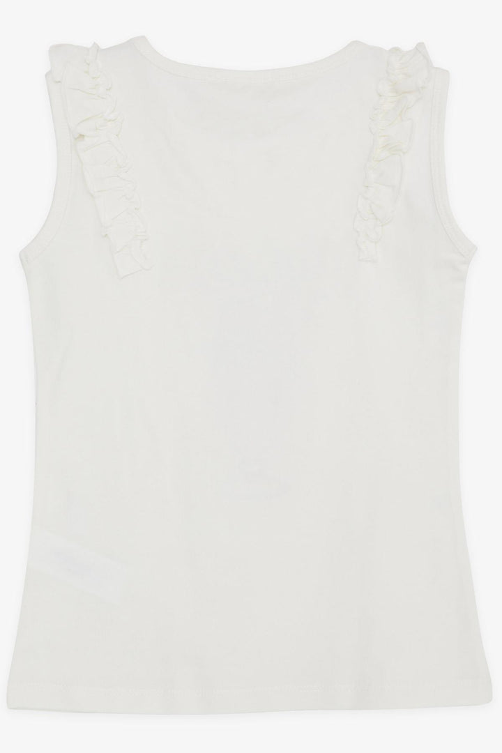 BRE Breeze Girl's T-Shirt with Ruffled Shoulders Ice Cream Printed 4-8 Years, Ecru - Washington