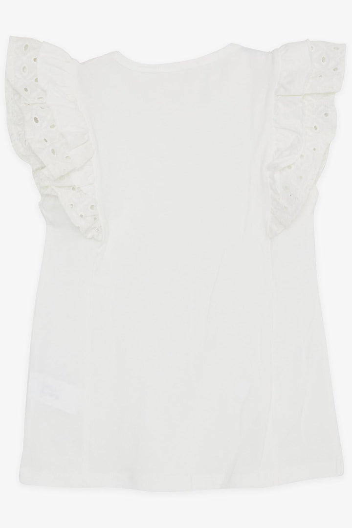 BRE Breeze Girl's T-Shirt with Shoulder Lace Frilly Embroidery, 50 Years, Ecru - Ramos Arizpe