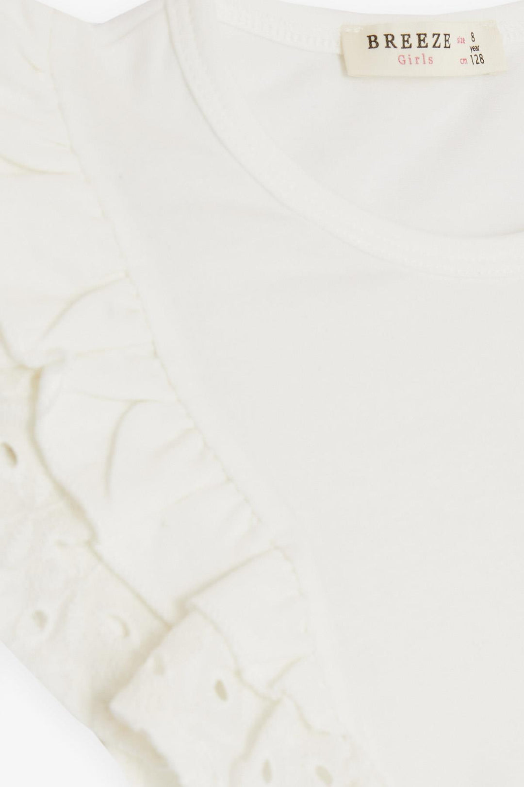 BRE Breeze Girl's T-Shirt with Shoulder Lace Frilly Embroidery, 50 Years, Ecru - Ramos Arizpe