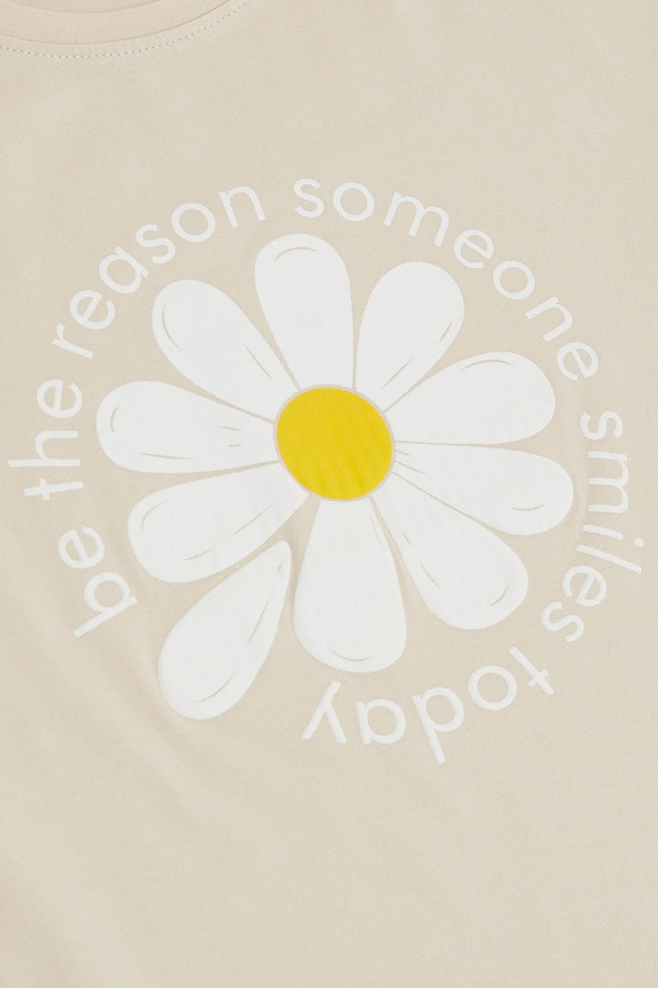 BRE Breeze Girl's T-shirt with Daisy Print, 72 Years, Beige - High Point