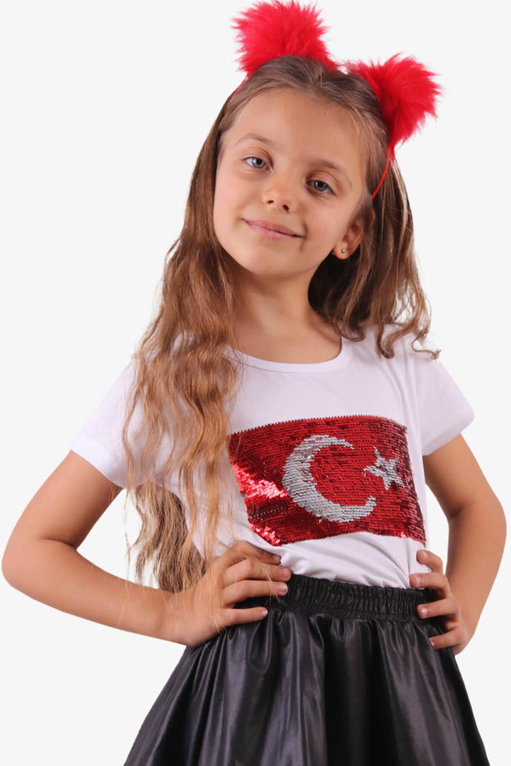 BRE Breeze Girl's T-shirt with Sequined Crescent Star, White, 64 Years - Santa Monica