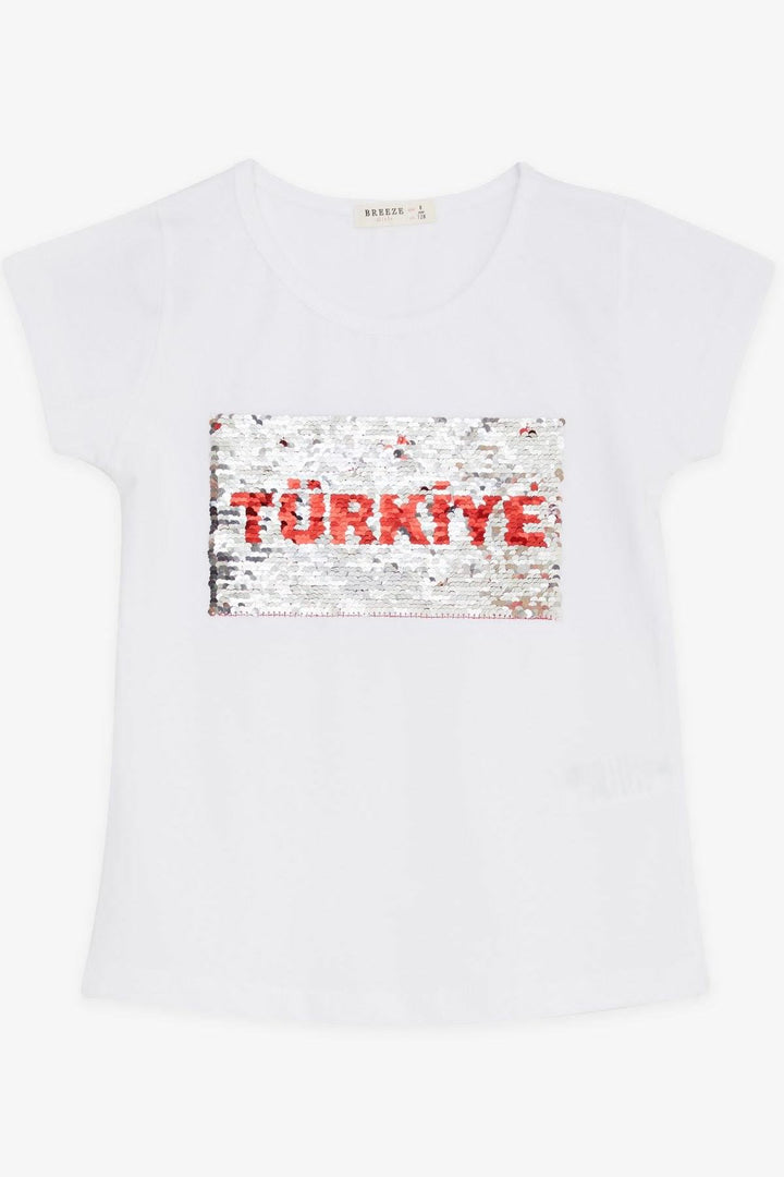 BRE Breeze Girl's T-shirt with Sequined Crescent Star, White, 64 Years - Santa Monica