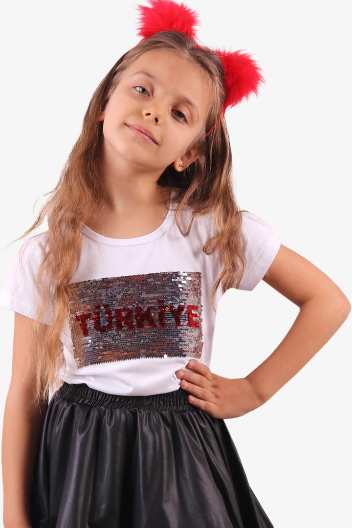 BRE Breeze Girl's T-shirt with Sequined Crescent Star, White, 64 Years - Santa Monica