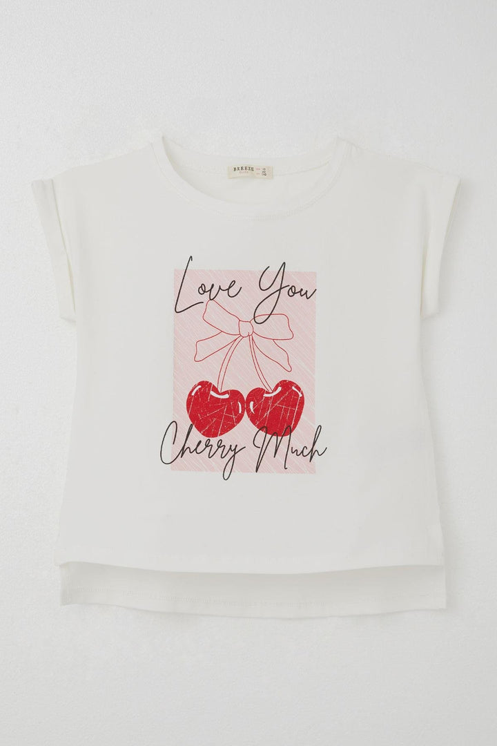 BRE Breeze Girl's T-shirt Love Themed Heart Bow Printed 106 Years, Ecru - Finglas