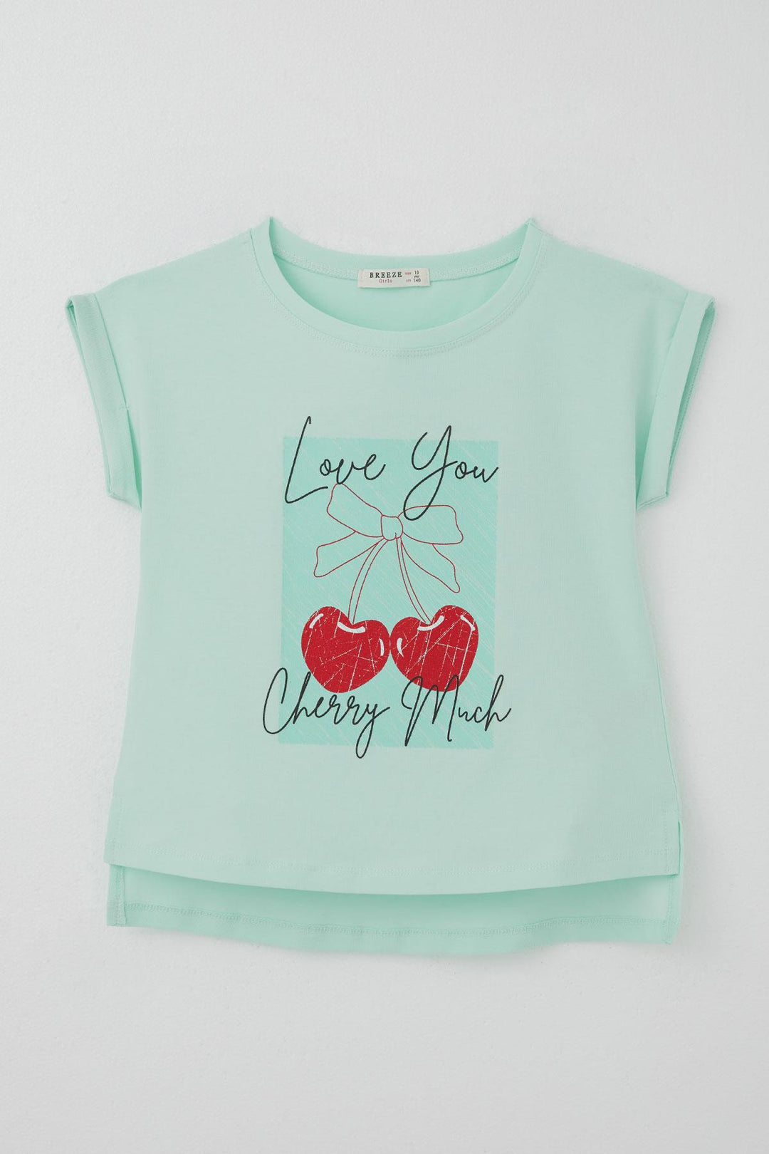 BRE Breeze Girl's T-shirt Love Themed Heart Bow Printed 106 Years, Aqua Green - Moers