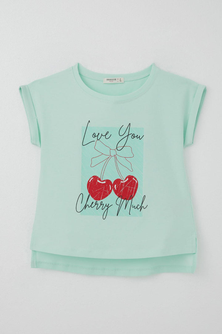 BRE Breeze Girl's T-shirt Love Themed Heart Bow Printed 106 Years, Aqua Green - Moers
