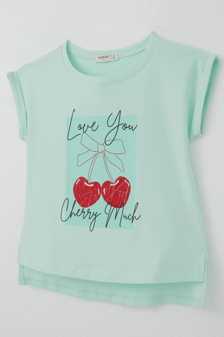 BRE Breeze Girl's T-shirt Love Themed Heart Bow Printed 106 Years, Aqua Green - Middletown