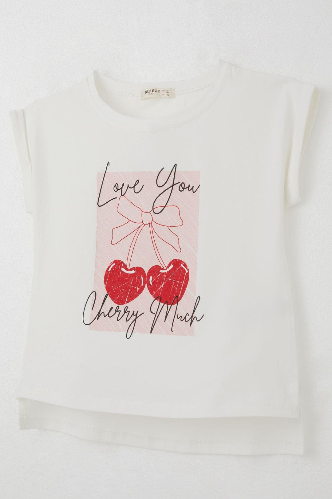 BRE Breeze Girl's T-shirt Love Themed Heart Bow Printed 106 Years, Ecru - Finglas