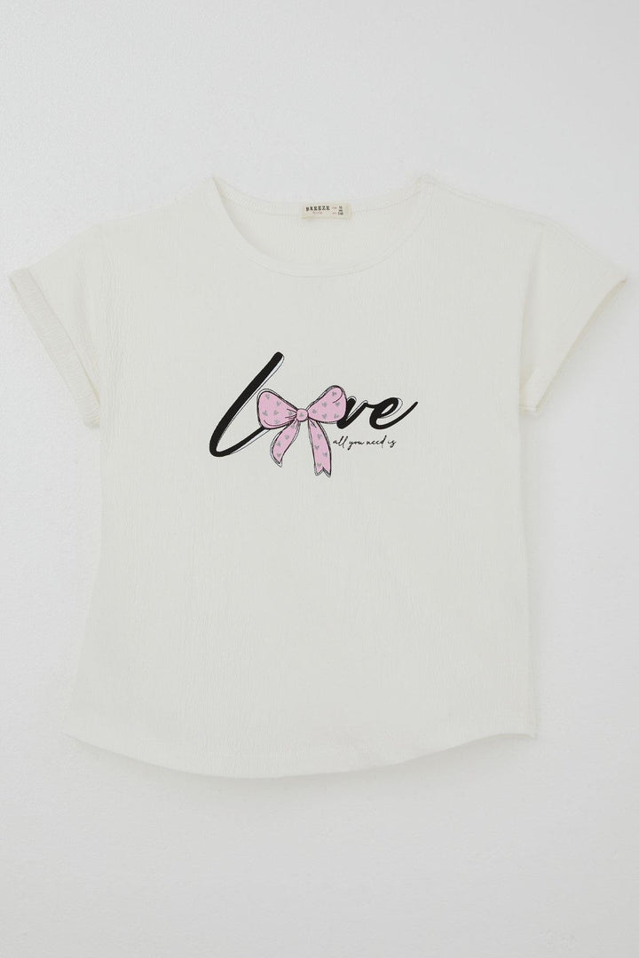 BRE Breeze Girl's T-shirt Love Themed Printed with Glitter 94 Years, Beige - Vaciamadrid