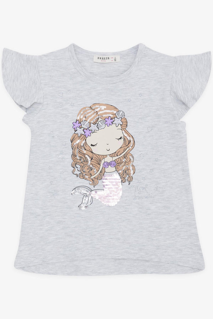 BRE Breeze Girl's T-Shirt Cute Mermaid Printed 3-8 Years, Light Grey Melange - Virginia Beach