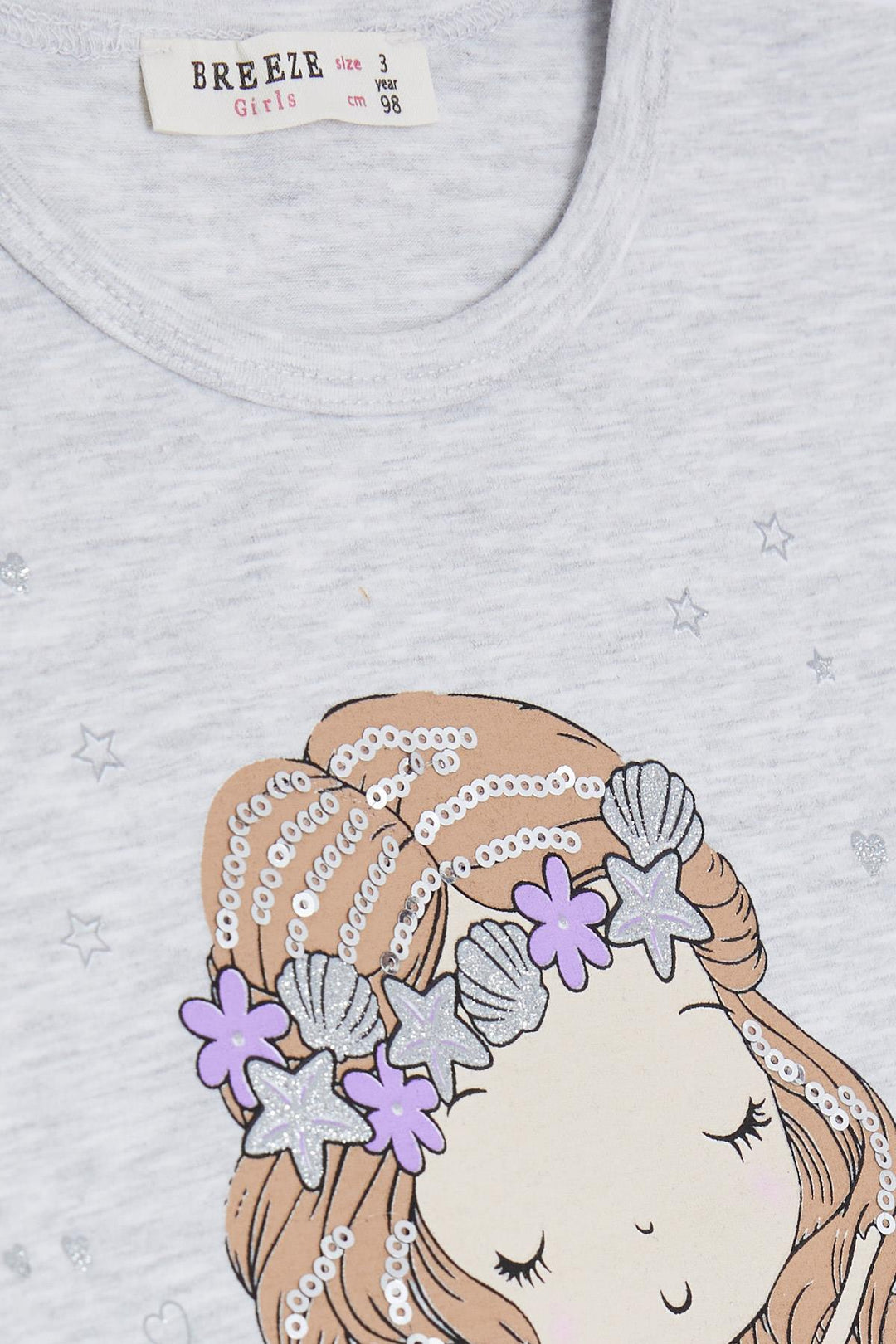BRE Breeze Girl's T-Shirt Cute Mermaid Printed 3-8 Years, Light Grey Melange - Virginia Beach