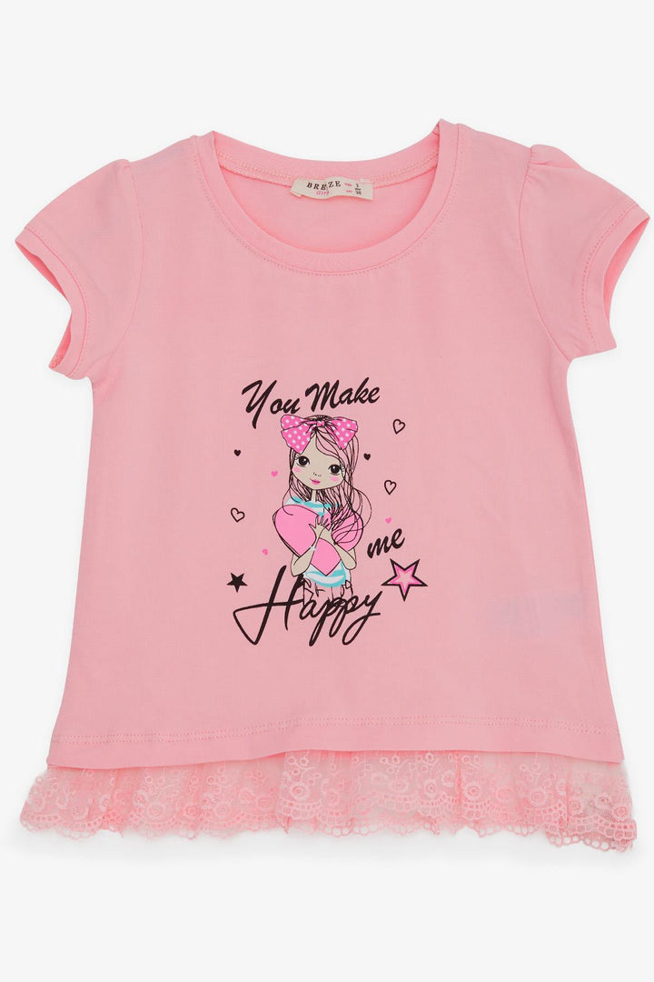 BRE Breeze Girl's T-shirt Cute Girl Printed with Lace Waist 1-4 Years, Pink - Atlanta