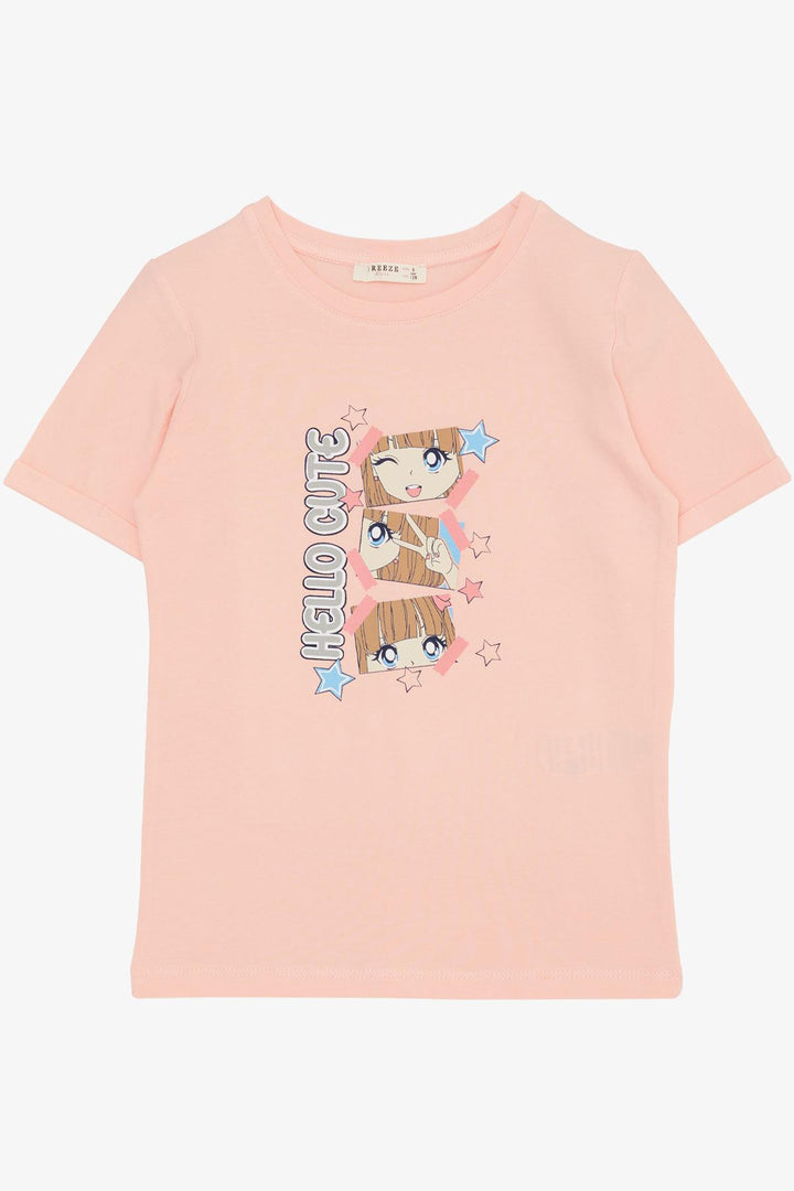 BRE Breeze Girl's T-shirt Cute Girl Printed Giving Cute Poses 4-9 Years, Salmon - Euless