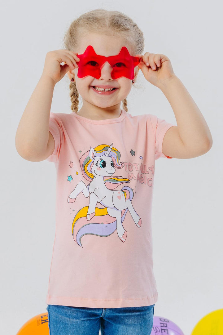 BRE Breeze Girl's T-Shirt Magical Unicorn Printed 1.5-5 Years, Salmon - Mazara del Vallo