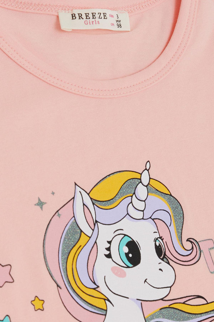 BRE Breeze Girl's T-Shirt Magical Unicorn Printed 1.5-5 Years, Salmon - Mazara del Vallo