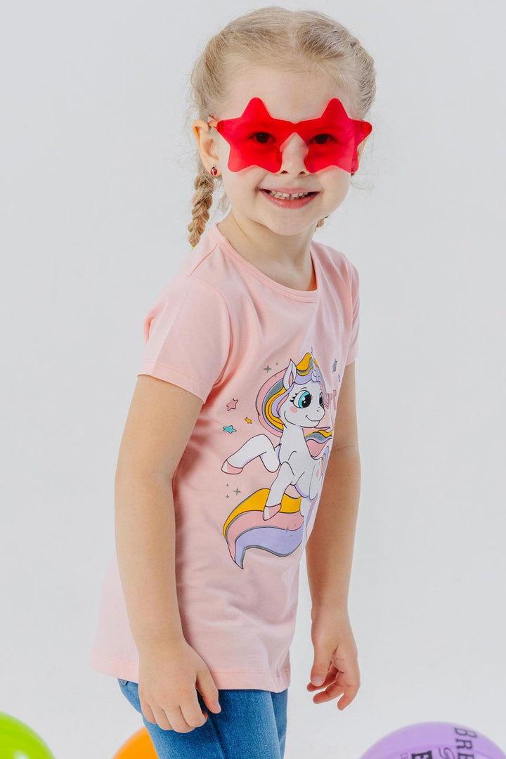 BRE Breeze Girl's T-Shirt Magical Unicorn Printed 1.5-5 Years, Salmon - Mazara del Vallo