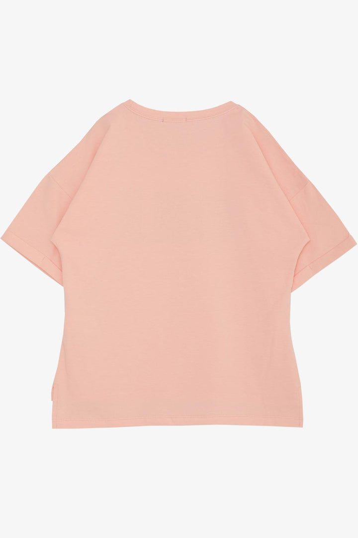 BRE Breeze Girl's T-Shirt with Smile Print and Stones, 96 Years, Salmon - West Orange