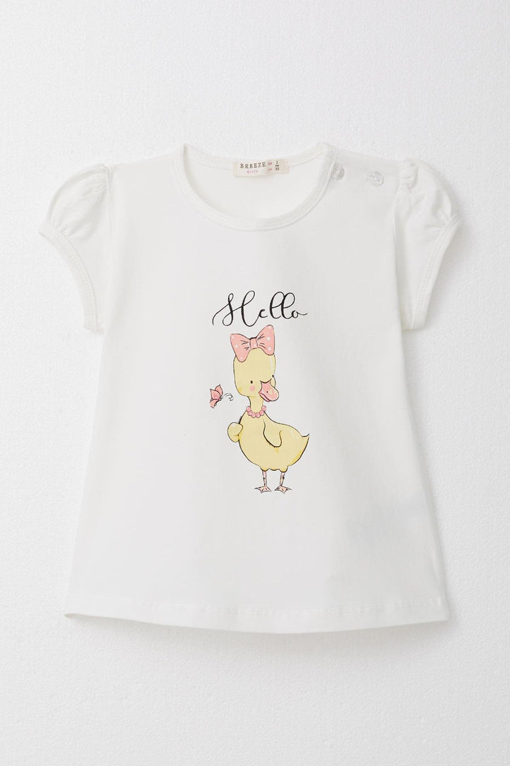 BRE Breeze Girl's T-Shirt with Decorative Bow Duck Print, 1-4 Years, Ecru - San Javier