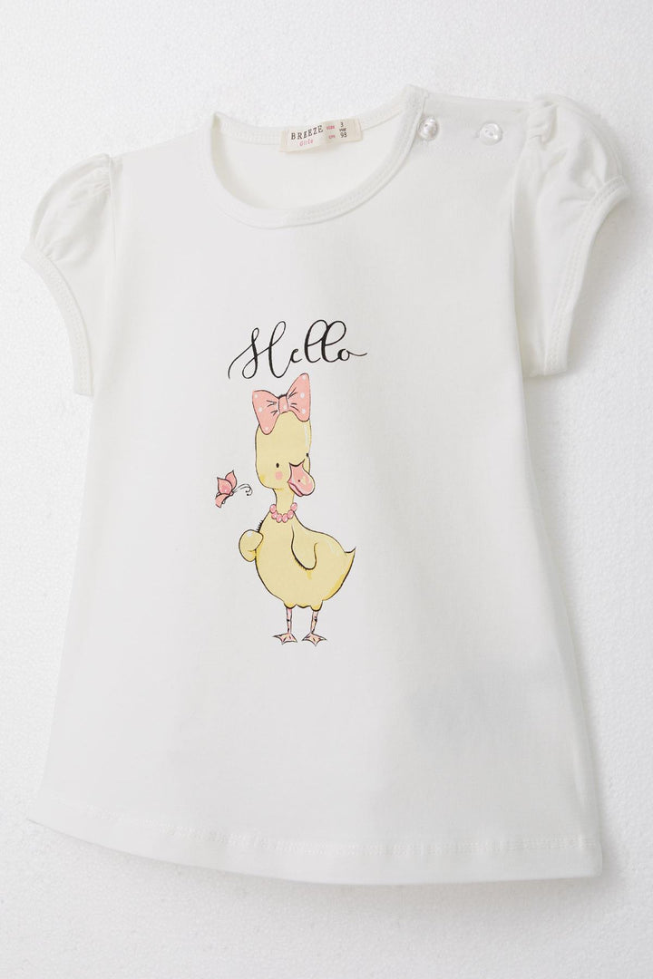 BRE Breeze Girl's T-Shirt with Decorative Bow Duck Print, 1-4 Years, Ecru - San Javier