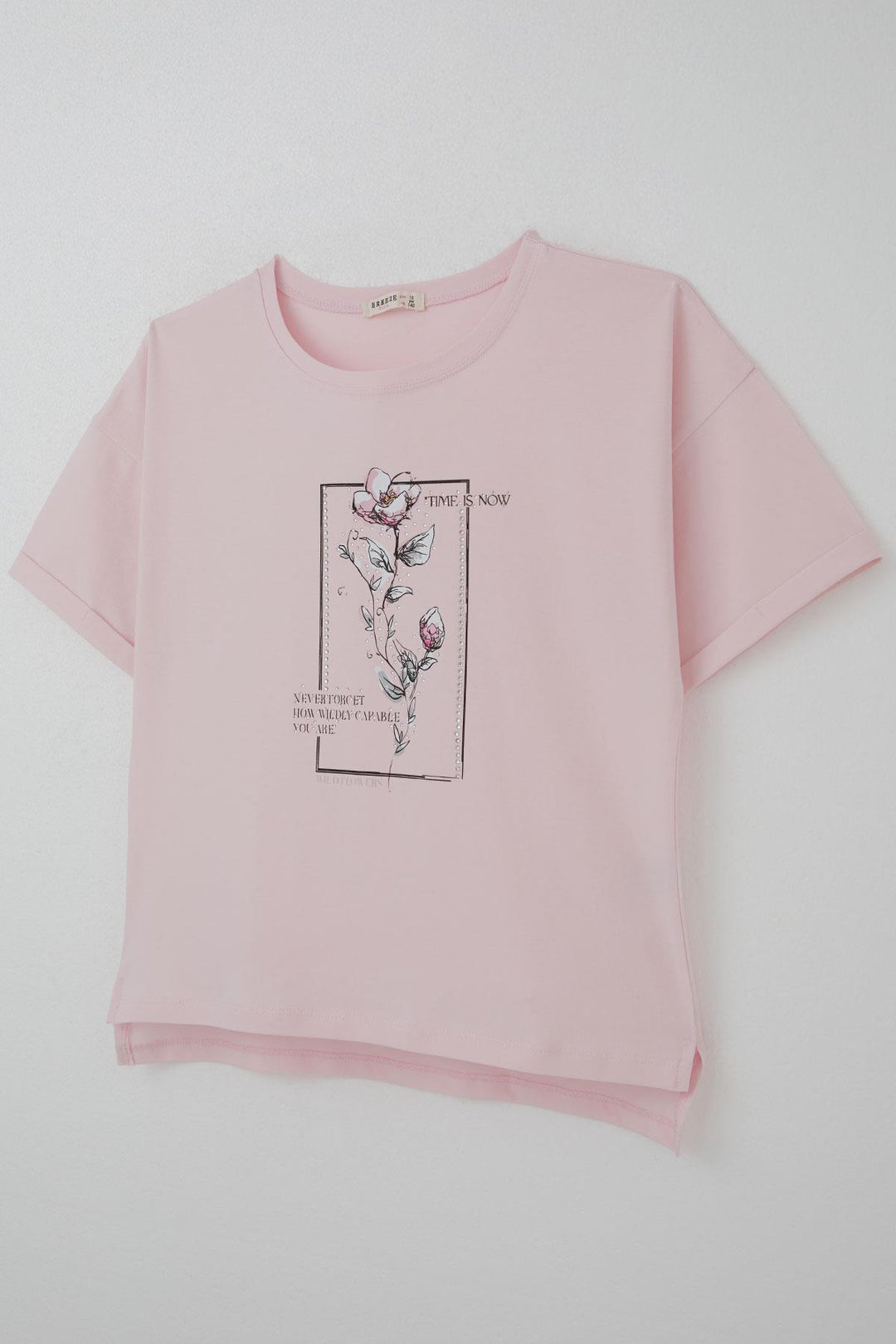 BRE Breeze Girl's T-shirt with Stone Accessories Flower Printed 96 Years, Pink - Marano di Napoli