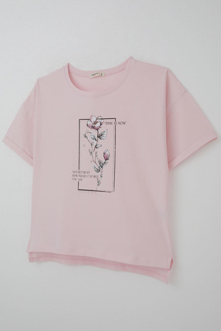 BRE Breeze Girl's T-shirt with Stone Accessories Flower Printed 96 Years, Pink - Marano di Napoli