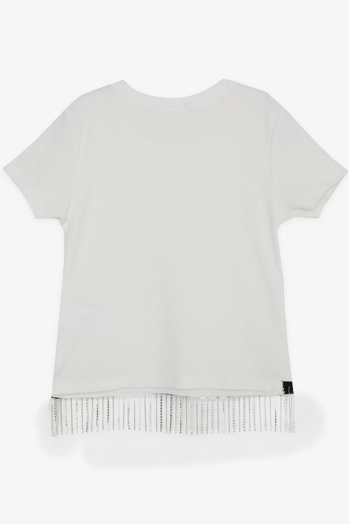 BRE Breeze Girl's T-shirt with Stone Fringes 94 Years, Ecru - Dolores Hidalgo Cuna de la Independencia Nacional