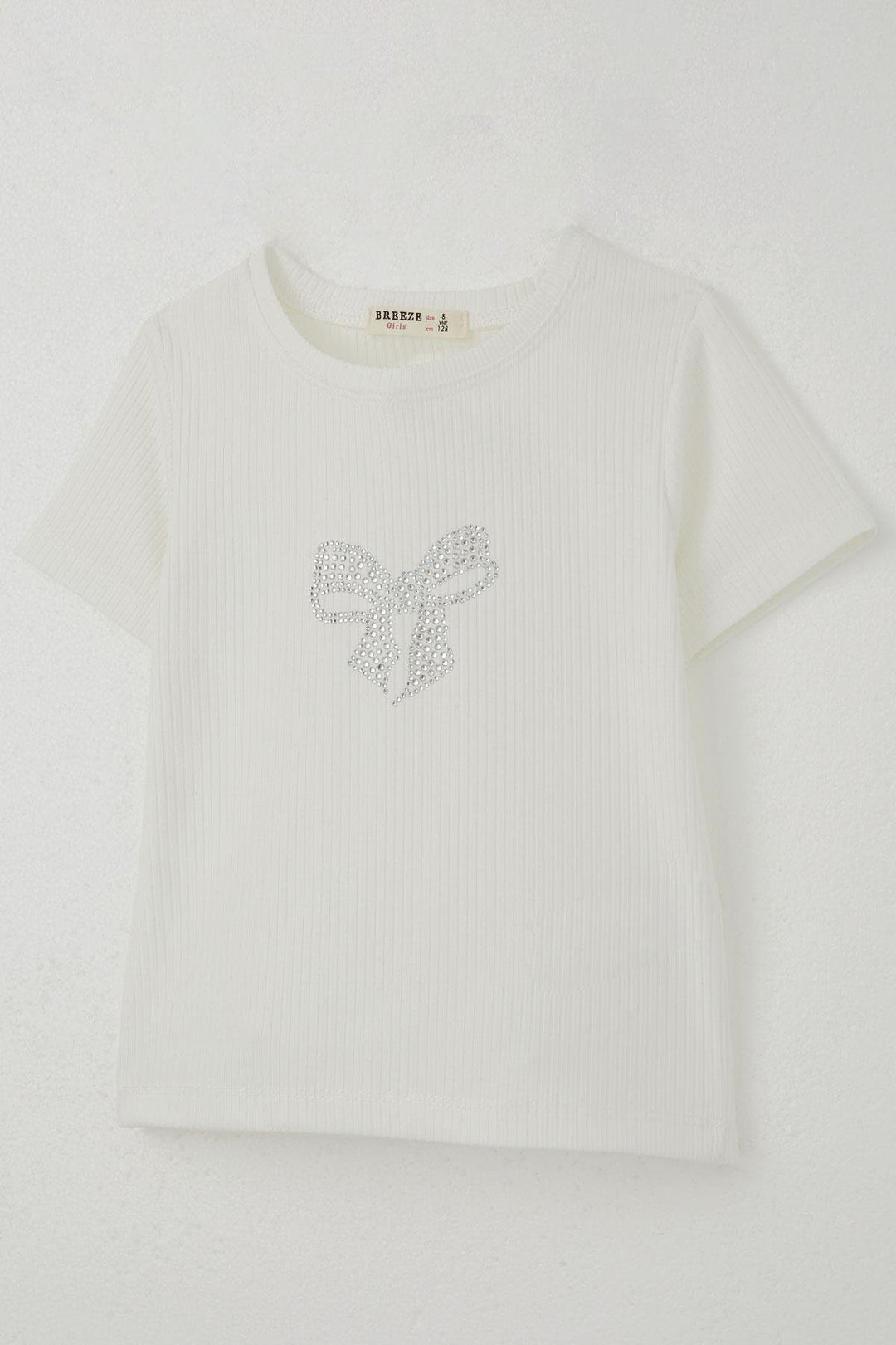 BRE Breeze Girl's T-shirt with Rhinestone Bow Print 84 Years, Ecru - Hinckley