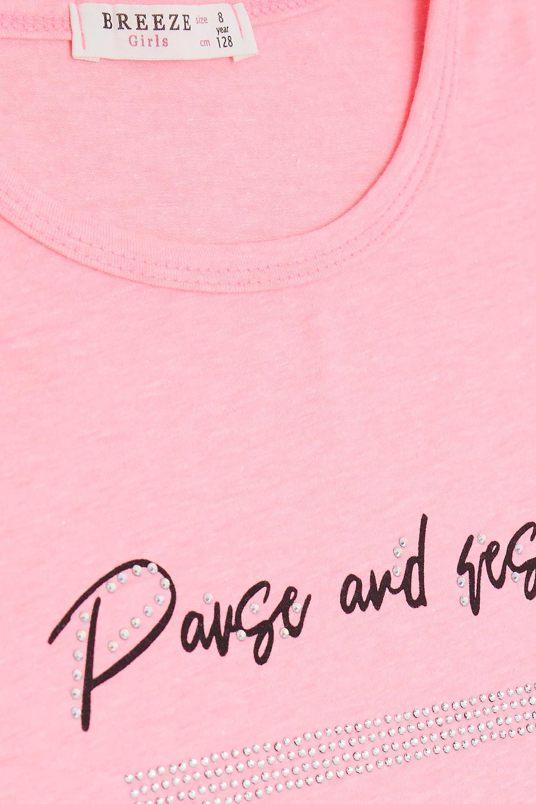 BRE Breeze Girl's T-shirt with Rhinestone Printed Writing, 84 Years, Neon Pink - Midland
