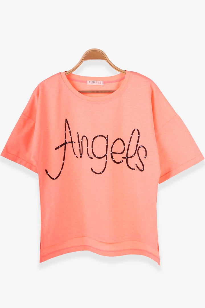 BRE Breeze Girl's T-shirt with Rhinestone Printed Writing, 96 Years, Neon Orange - South Fulton