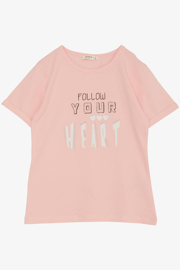 BRE Breeze Girl's T-shirt with Rhinestone Writing & Heart Print, 84 Years, Pink - Ciampino