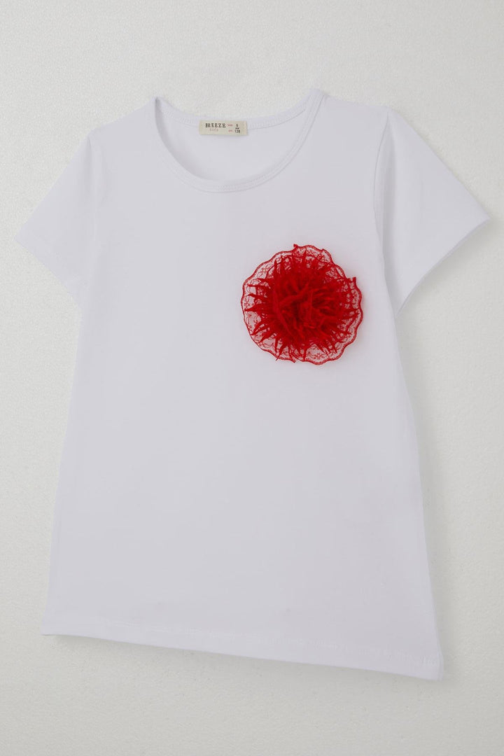 BRE Breeze Girl's T-shirt with Tulle Flower Accessories, 50 Years, White - Southend