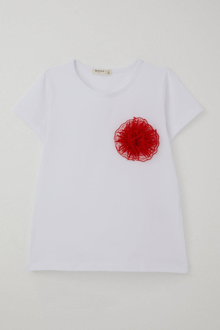BRE Breeze Girl's T-shirt with Tulle Flower Accessories, 50 Years, White - Southend