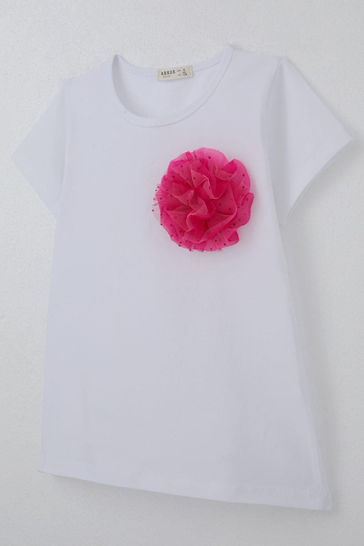 BRE Breeze Girl's T-shirt with Tulle Flower Accessories, 50 Years, White - Hagerstown