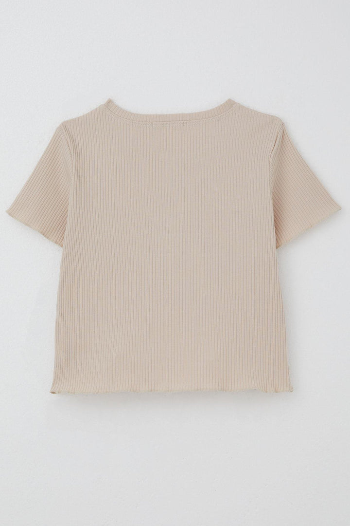 BRE Breeze Girl's T-shirt Tulle Flower Embroidered Beaded Belt Size 84 Years, Beige - Pordenone