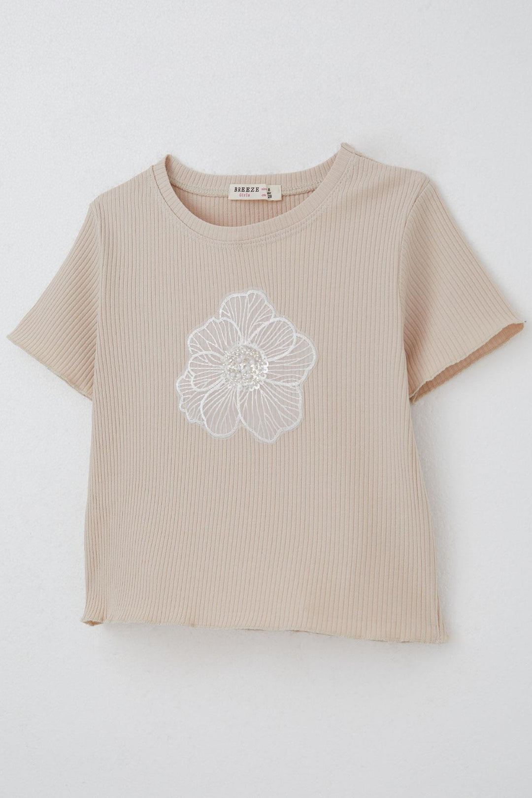 BRE Breeze Girl's T-shirt Tulle Flower Embroidered Beaded Belt Size 84 Years, Beige - Pordenone