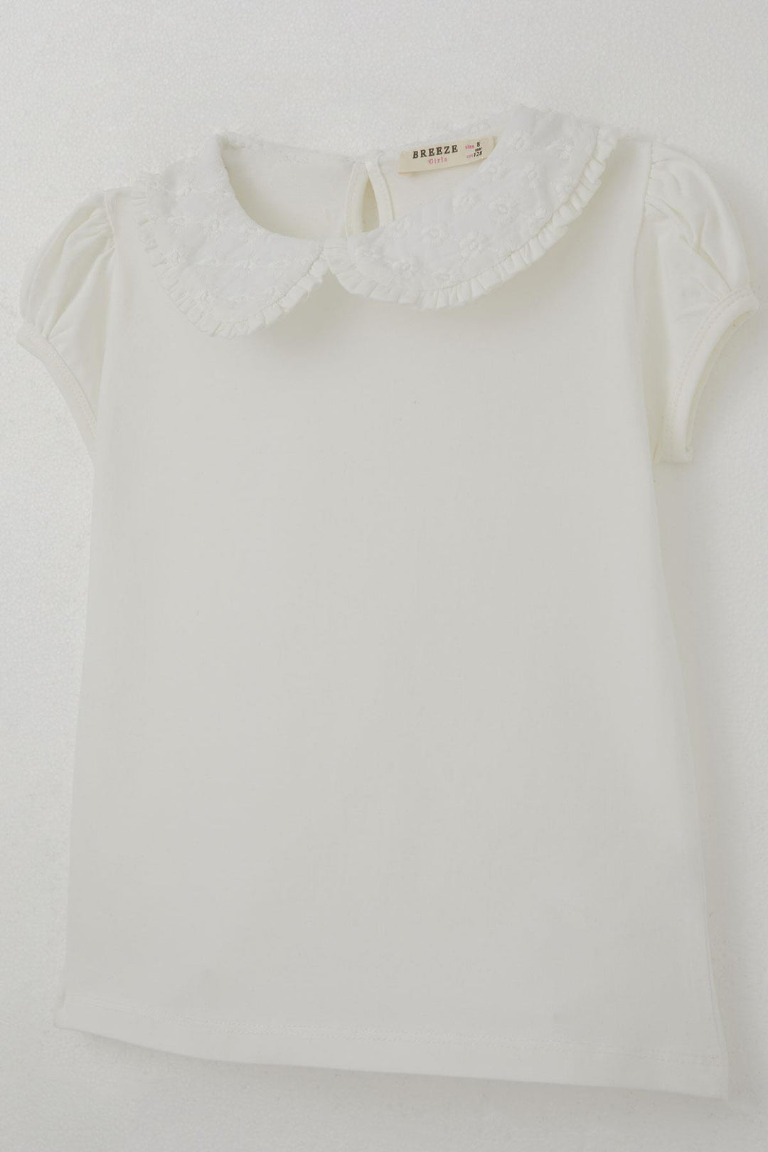 BRE Breeze Girl's T-shirt with Flower Embroidery Detail, 50 Years, Ecru - Sesimbra