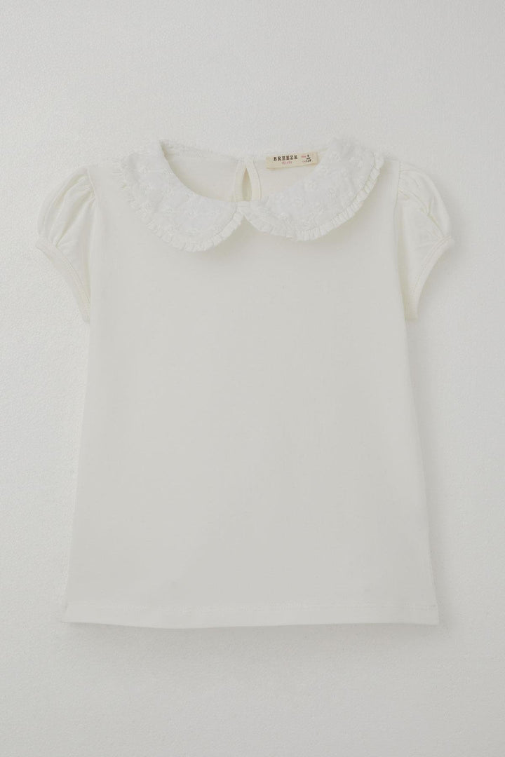 BRE Breeze Girl's T-shirt with Flower Embroidery Detail, 50 Years, Ecru - Sesimbra