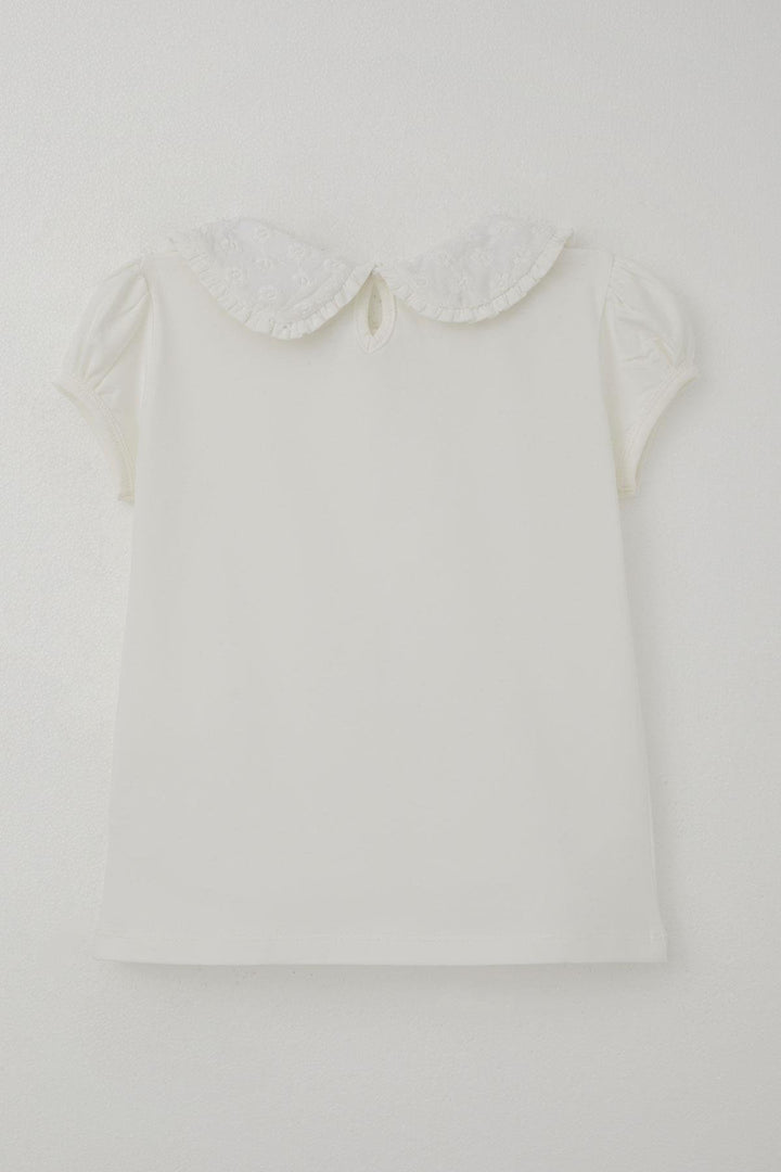 BRE Breeze Girl's T-shirt with Flower Embroidery Detail, 50 Years, Ecru - Sesimbra