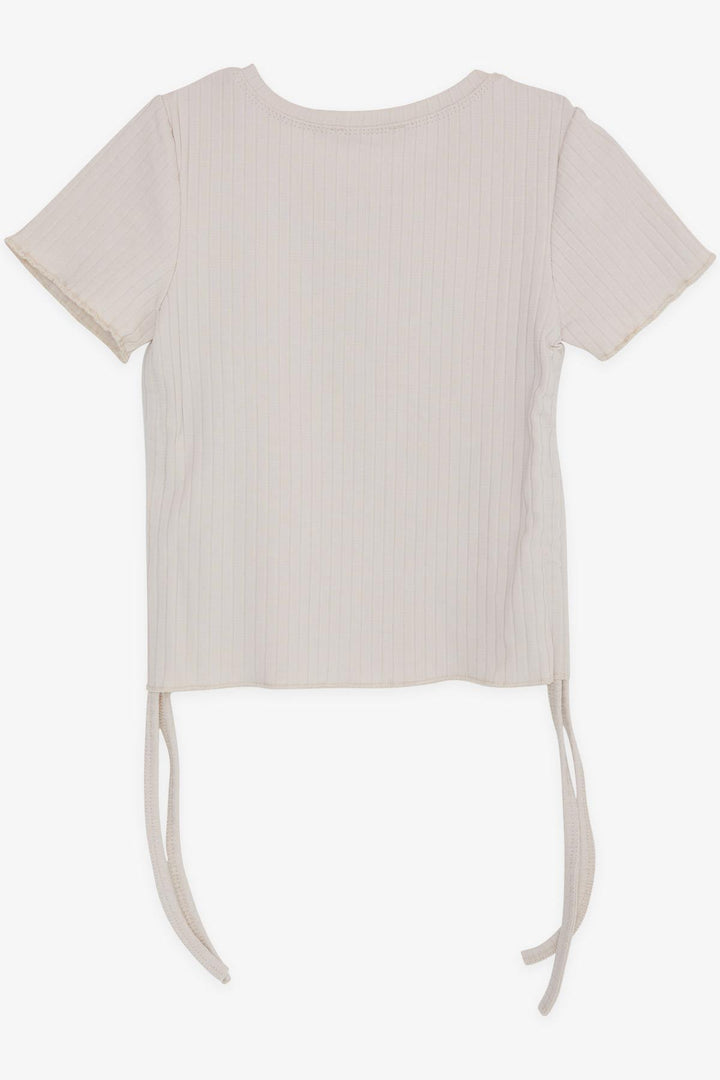 BRE Breeze Girl's T-Shirt with Ruched Sides Printed with Text, 84 Years, Beige - Marietta