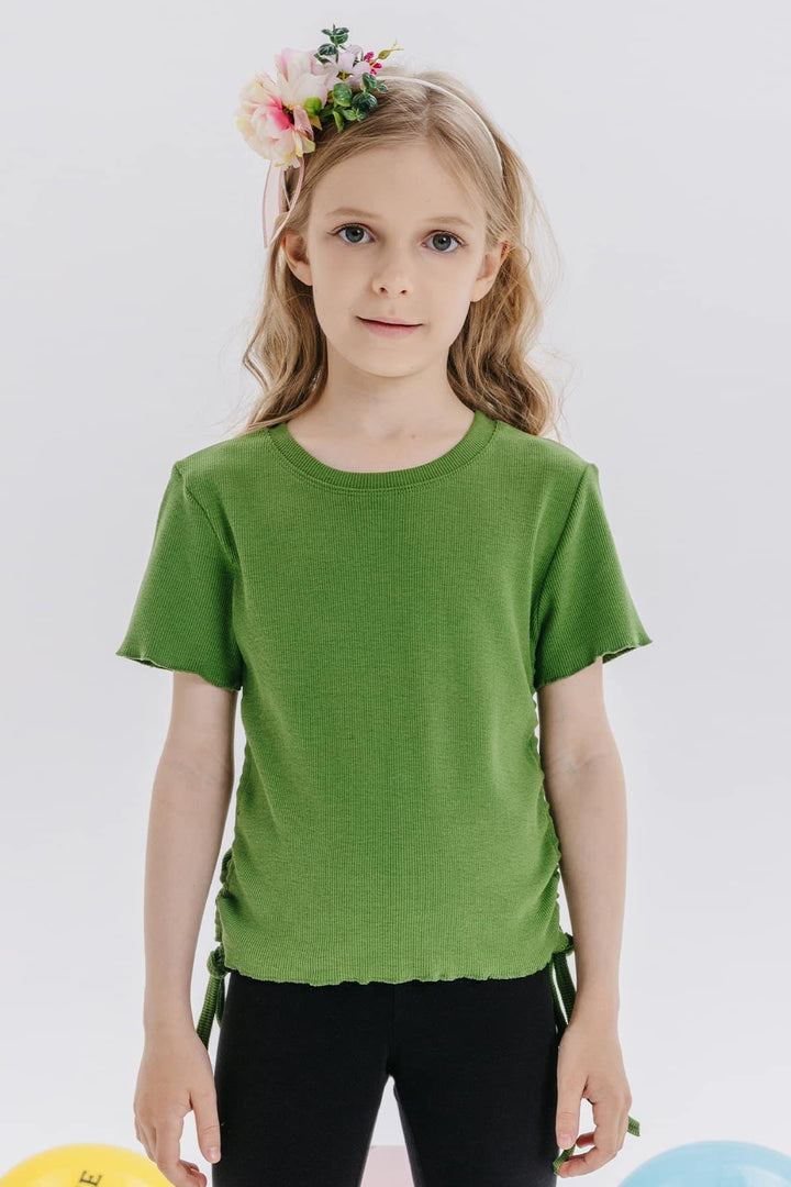 BRE Breeze Girl's T-Shirt with Gathered Sides 84 Years, Khaki Green - Severn